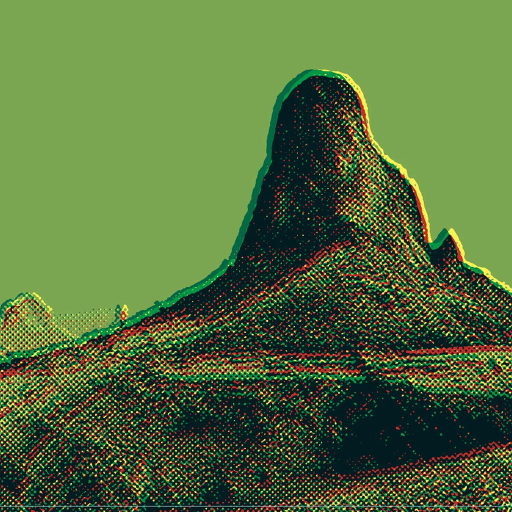 Ethiopia artwork: halftone highland peak in dark green and red, on olive — Lonsdale Street Roasters