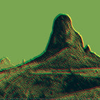 Ethiopia artwork: halftone highland peak in dark green and red, on olive — Lonsdale Street Roasters