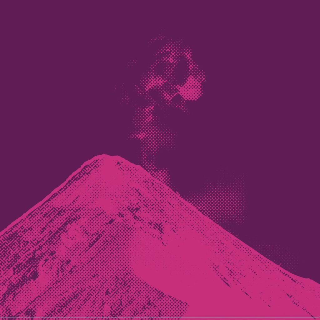 Guatemala Antigua artwork: halftone volcano with an ash plume, magenta on deep purple — Lonsdale Street Roasters