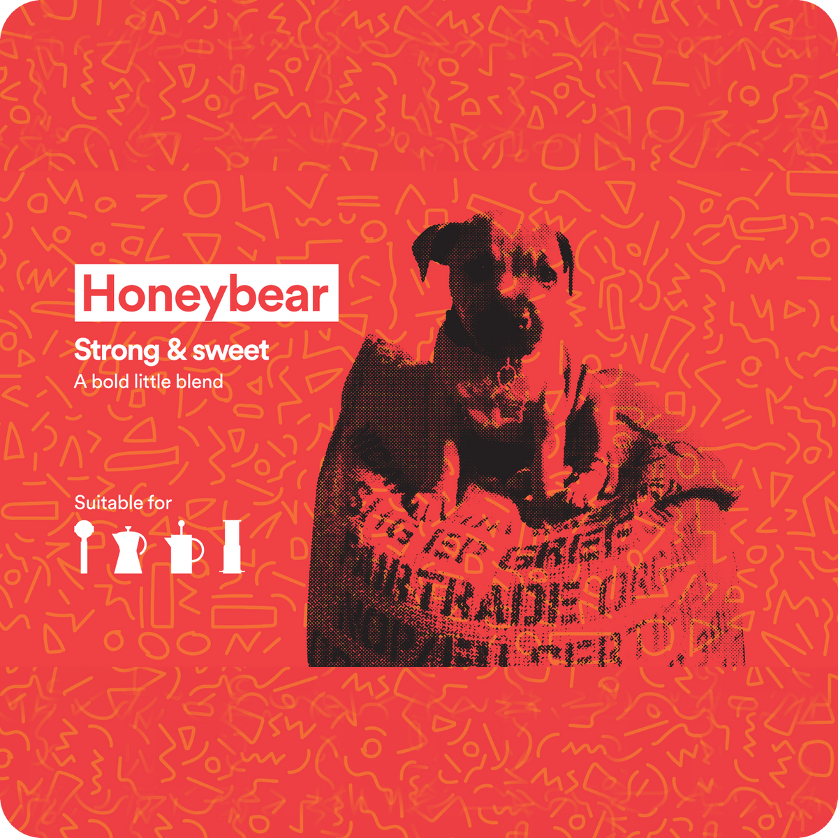 Honeybear coffee — strong & sweet, a bold little blend. Suitable for espresso, stovetop, plunger and filter. Lonsdale Street Roasters, Canberra