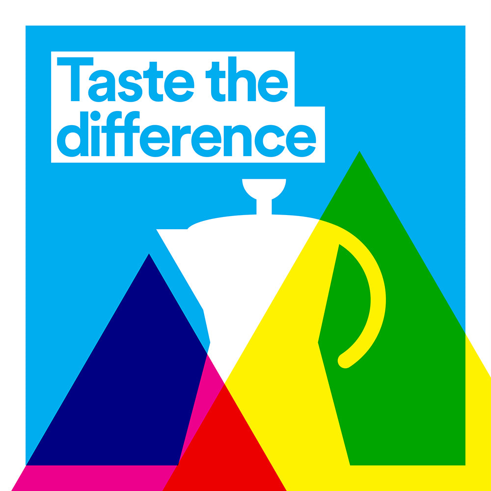 Pop-art stovetop pot artwork reading Taste the difference — Lonsdale Street Roasters