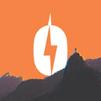 Brazil artwork: halftone Christ the Redeemer on the mountain beside the LSR lightning bolt, on burnt orange — Lonsdale Street Roasters