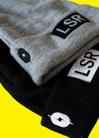 Close-up of the woven LSR label on the beanie cuff