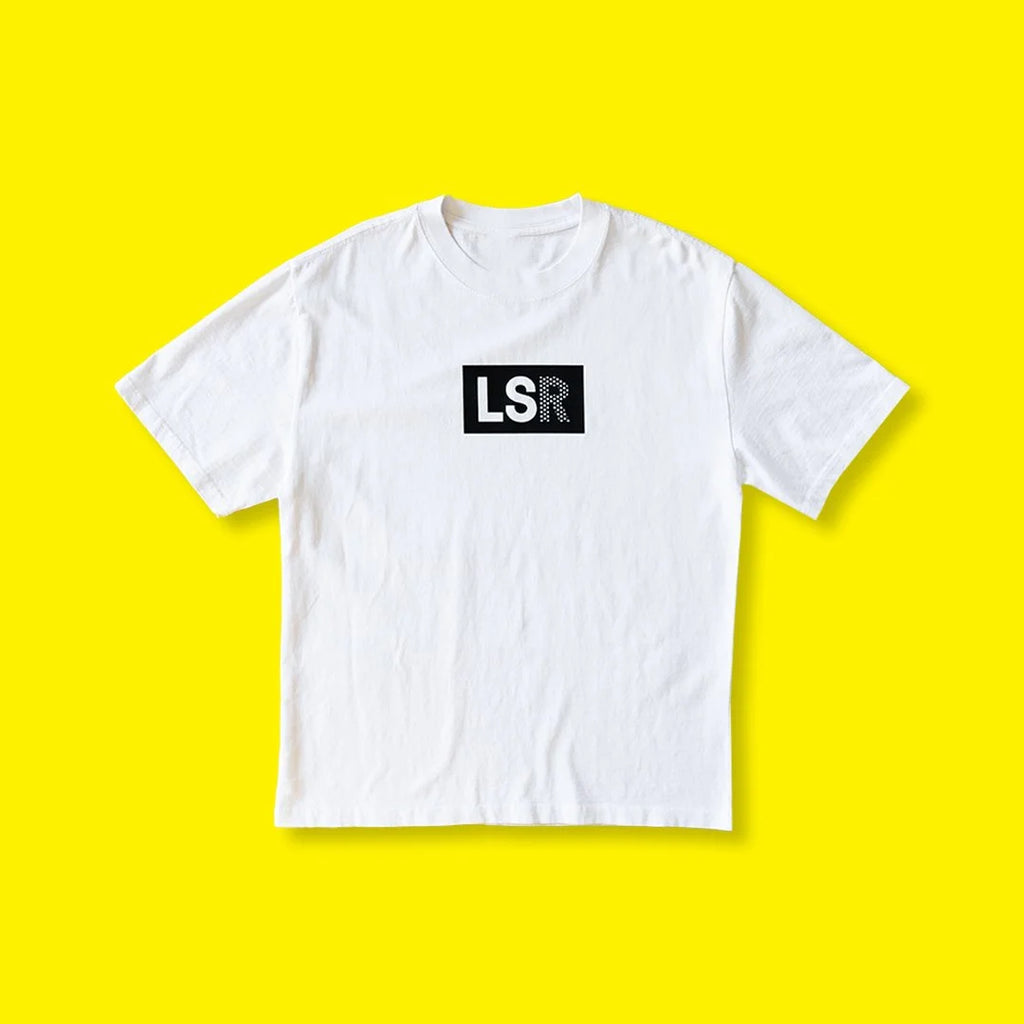 LSR box logo staple tee in white